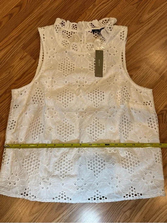 J.CREW White Floral Lace Ruffle High Neck Sleeveless Blouse Women’s XS - Picture 6 of 15